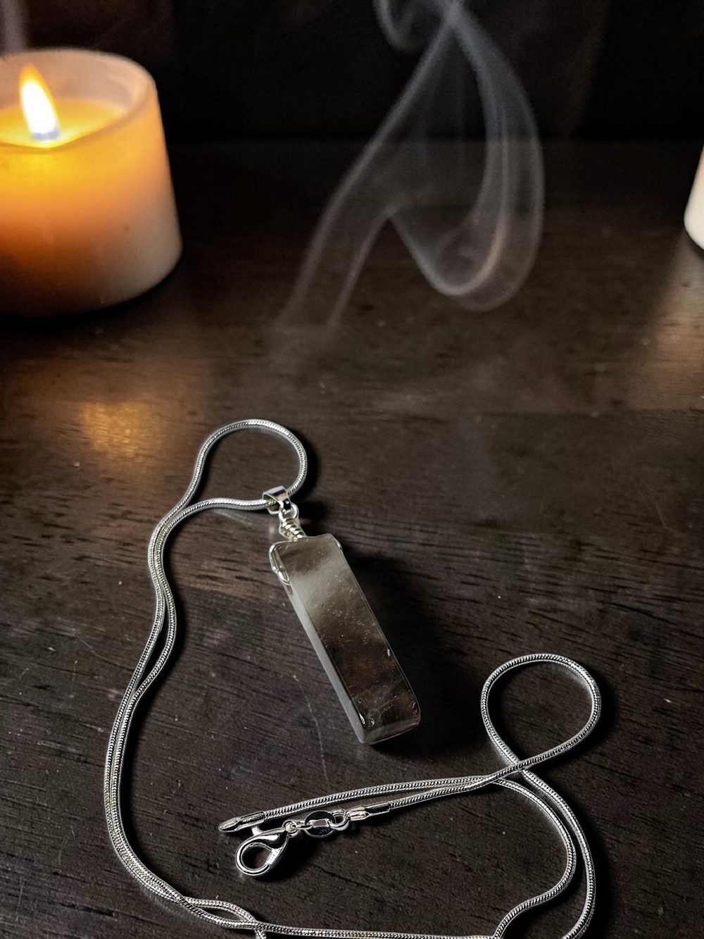 Silver Grey And Black Tone Crystal Point Pendant Necklace